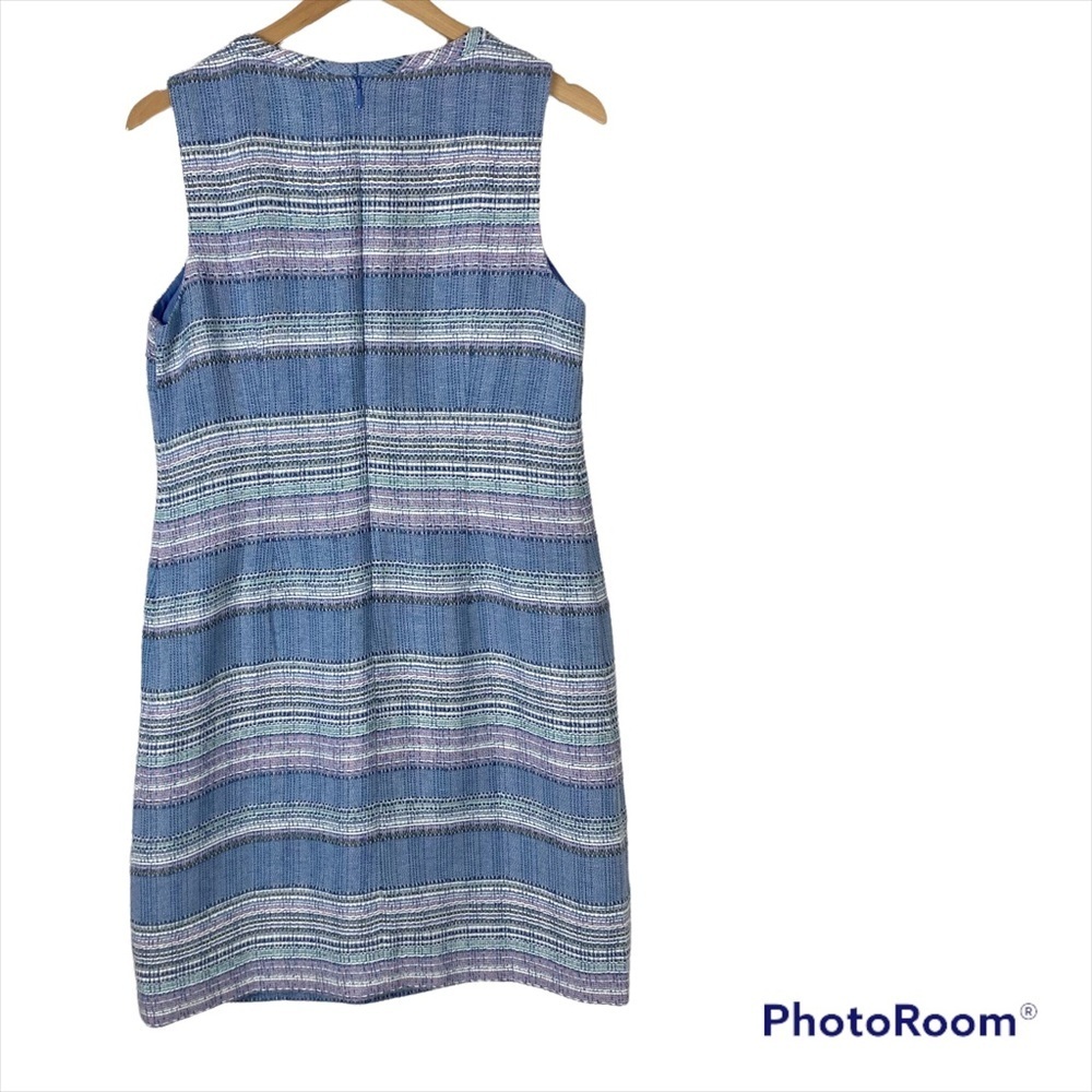 TALBOTS Blue Stripe Tweed Sleeveless Sheath Dress 10P Business Casual Spring - Picture 3 of 10